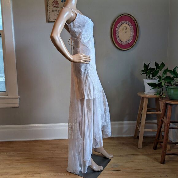 NWT Vintage 90s Y2K Masquerade White Prom Gown Silver Glitter Fairycore Bridal - Picture 2 of 15